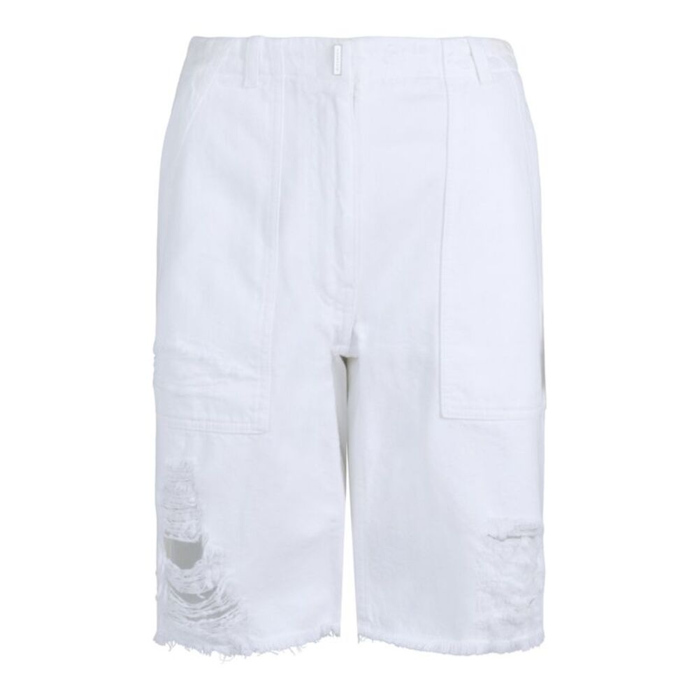 Givenchy Destroyed Denim Bermuda Shorts White Womens
